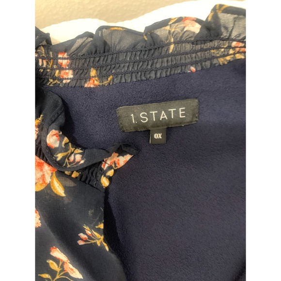 (H-232)1.STATE Floral Dress Size 0X Navy Blue Ruffle Hem Short‎ Sleeve boho - Picture 7 of 11